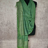 Fern Green Yak Wool Stole – Raw Border Tassel Wrap