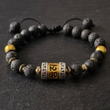 Tibetan Lava Stone & Prayer Wheel Beaded Bracelet – Adjustable Buddhist Knot