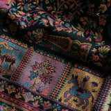 Black Kani Pashmina Blend Wool Shawl - Handwoven Mughal Scene