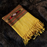 Vibrant Yellow Tibetan Angora Stole – Kullu Border Tassel Wrap