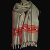 Himalayan Colourful Kullu Border Yak Wool Stole – Olive Beige