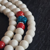 Tibetan 108 Mala Beads – White Yak Bone with Turquoise & Coral