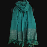 Turquoise Blue Yak Wool Stole – Woven by Hand, Edged in Raw Wool