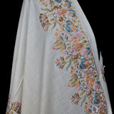 White Pashmina Fine Wool Border Nalki Floral Pastel Hand-Embroidered Stole