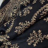 Black Pure Wool Stole – Silver Zari Woven Style