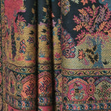 Black Pashmina Kani Shikargah Shawl | Dholi Theme Wool Blend