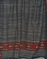Striped Black Yak Wool Shawl – Colourful Kullu Border with Tassel Ends