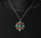 Boho-Chic Tibetan Turquoise & Coral Pendant – 925 Sterling Silver, Handmade, Meaningful Gift - Baga Ethnik Living Default Title Pendants