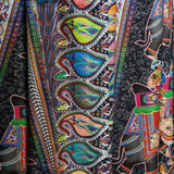 Womens Fine Soft Silk Wool Stole – Black Shikaardar Elephant Print