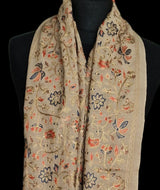 Chinar Design Nalki Embriodery Pashmina Stole – Luxury Fine Wool Beige