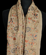 Chinar Design Nalki Embriodery Pashmina Stole – Luxury Fine Wool Beige