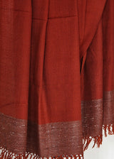 Geranium Red Yak Wool Stole – Handwoven Raw Border Tassel Wrap