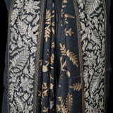 Shikaar -e- Tilla Black with Silver Floral Border Design Pashmina