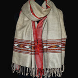 Light Beige Yak Wool Stole – Kullu Border & Tassel Fringe