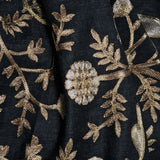 Shikaar -e- Tilla Black with Silver Floral Border Design Pashmina