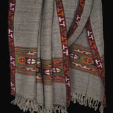 Genuine Yak Wool Shawl – Grey with Colourful Kullu Border