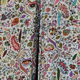 White Silk Wool Kalamkari Floral Design Pashmina Stole