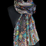 Womens Fine Soft Silk Wool Stole – Black Shikaardar Elephant Print
