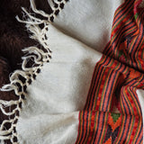 Pure White Tibetan Angora Stole – Kullu Border Tassel Wrap