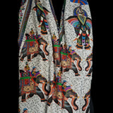 White Silk Wool Stole for Women - Fine Soft Shikaardar Print