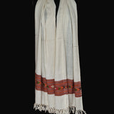 Pure White Tibetan Angora Stole – Kullu Border Tassel Wrap