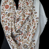 White Pashmina Fine Wool Hand-Embroidered Floral Nalki Stole