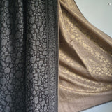 Fine Wool Jamawar Reversible Shawl – Iridium Black & Beige Floral Luxury Wrap