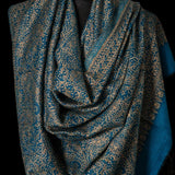 Blue-Teal Pure Wool Stole – Silver Zari Woven Style
