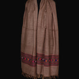 Tsampa Brown Tibetan Angora Stole – Kullu Border Tassel Wrap