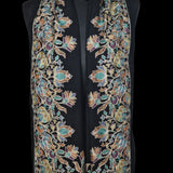 Noir Black Pashmina Fine Wool Border Nalki Floral Hand-Embroidered Stole