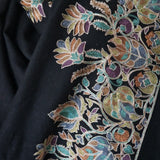 Noir Black Pashmina Fine Wool Border Nalki Floral Hand-Embroidered Stole