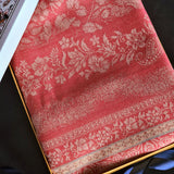 Pure Wool Reversible Pink Floral Motif Shawl – Soft Warm Wool Wrap Scarf for Women