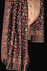 Reversible Kani-Style Pashmina Wool Shawl – Black & Beige