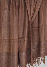 Chestnut Brown Yak Wool Stole – Handwoven Raw Border Tassel Wrap