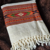 Pure White Tibetan Angora Stole – Kullu Border Tassel Wrap