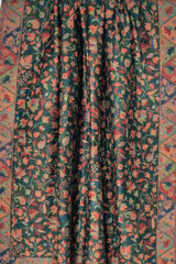 Floral Reversible Kani-Style Pashmina Wool Shawl – Dark Green & Beige