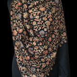 Chinar Leaf Pashmina Fine Wool Nalki Black Hand-Embroidered Stole