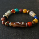 Tibetan Agate Dzi Bead Mixed Gemstone Handmade Himalayan Bracelet