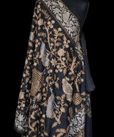 Shikaar -e- Tilla Black with Silver Floral Border Design Pashmina
