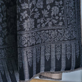 Fine Wool Jamawar Reversible Shawl – Iridium Black & Beige Floral Luxury Wrap