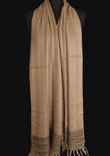 Sepia Brown Yak Wool Stole – Woven by Hand, Edged in Raw Wool