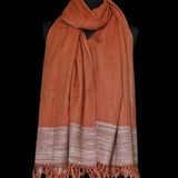 Muted Orange Yak Wool Stole with Fine Wool Raw Border