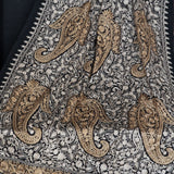 Paisley Black Pashmina Fine Wool Nalki Hand-Embroidered Stole