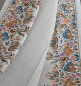 White Pashmina Fine Wool Border Nalki Floral Pastel Hand-Embroidered Stole