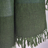 Deep Olive Green Yak Wool Stole – Handwoven Himalayan Tassel Wrap
