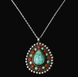 Handmade Vintage Turquoise and Coral Sterling Silver Pendant - Baga Ethnik Living Default Title Pendants