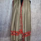 Himalayan Colourful Kullu Border Yak Wool Stole – Olive Beige