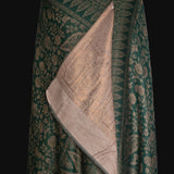 Classic Cream and Green Zari Floral Reversible Shawl – Luxury Pashmina Wool Wrap