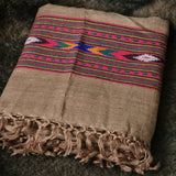 Tsampa Brown Tibetan Angora Stole – Kullu Border Tassel Wrap