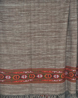 Brown Striped Yak Wool Shawl – Vibrant Kullu Border & Tassel Fringe